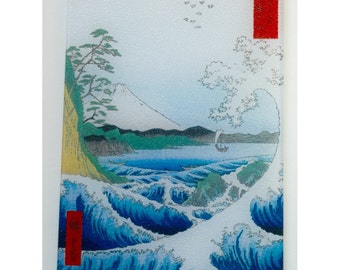 Mt Fuji and Wave , Japanese Art Glass cutting board.