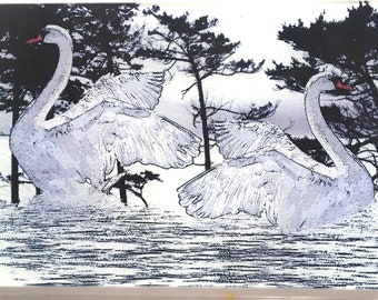 Swans, Swans Art , Swans glass cutting board, bird glass,  glass trivet,Swans  gift, Bird Gift. Mute swans,Swans trivet,