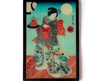 Japanese Tea Lady glass cutting board LARGE SIZE, , geisha cutting board, samurai lady sushi, samurai lady trivet, tea glass, geisha trivet