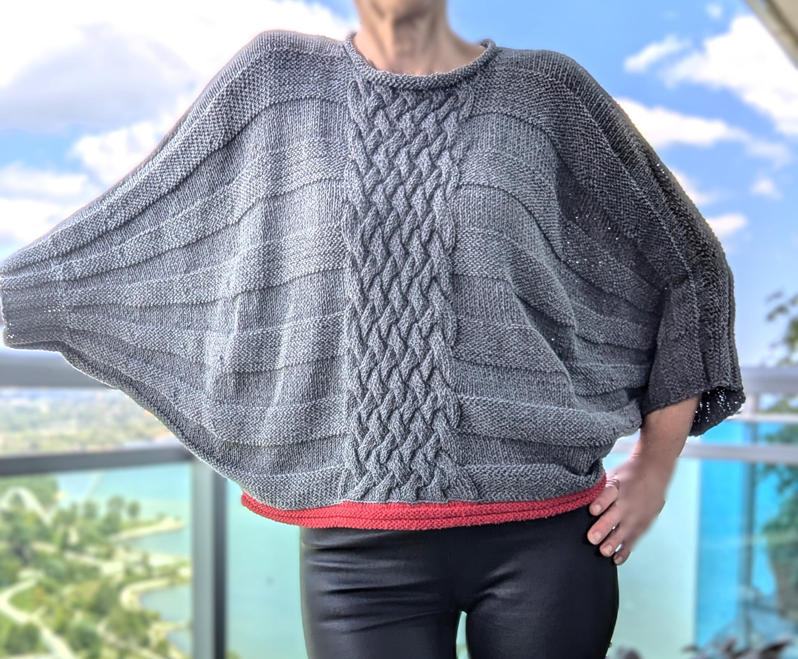 Handknitted sweater, batwing's pullover, jumper. Over-sized design, one size fits all.  Custom sizing available.  Made to order.
