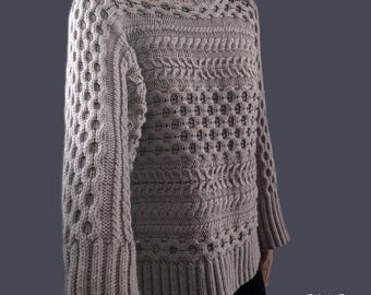 Handknitted oversized pullover-jumper made from soft and luxurious alpaca wool in beautiful horizontal cables pattern. MADE TO ORDER.