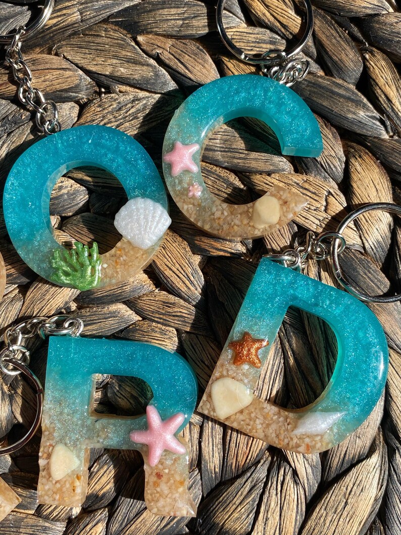Sand Keychain Beach/ocean Inspired Letter Keychain With Real Sand Beach Keychain ...
