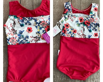 SALE SIZE 6/7 Dance Leotard, Flower Bodysuit, Red Flower Dance Outfit, Dance Convention Attire, Ballet Bodysuit