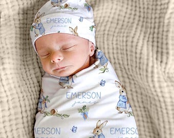 Peter Rabbit Baby Blanket: Personalized Swaddle, Hat & Nursery Pillow