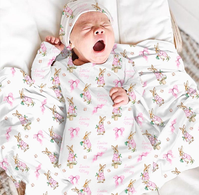 Peter Rabbit Newborn Going Home Outfit : Personalized Swaddle Blanket ...