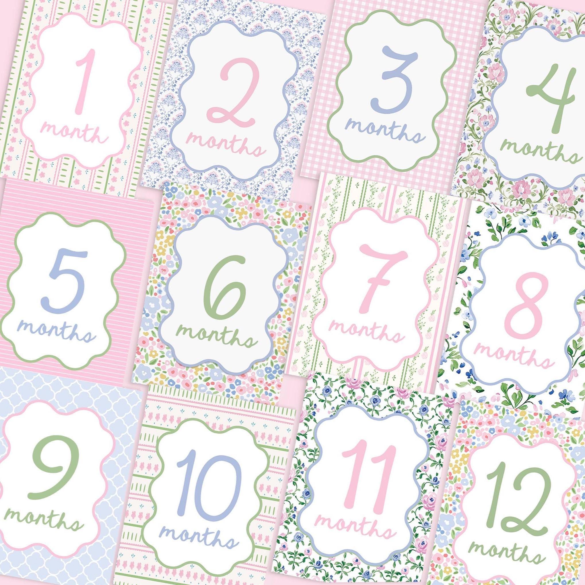 Monthly Milestone Cards: Pastel Floral Baby Girl (12 Double-sided) - Etsy