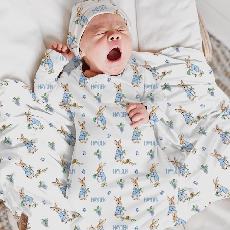 Peter Rabbit Newborn Going Home Outfit : Personalized Swaddle Blanket ...