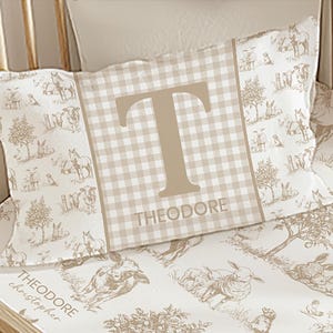 Personalized Farm Animal Crib Sheet: Monogram Vintage Toile Barnyard Baby Pillow