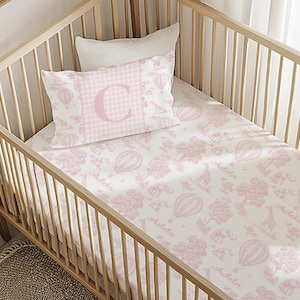 Personalized Toile Safari Animal Crib Sheet: Monogram Gingham Nursery