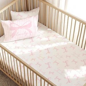 Personalized Crib Sheet: Pink Bows, Coquette Nursery Bedding