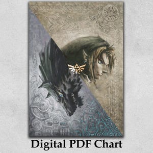 May include: Digital PDF chart featuring a split design with a portrait of a character with blonde hair and blue eyes, and a wolf. The artwork has a textured, aged appearance, with the text "Digital PDF Chart" at the bottom.