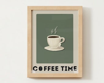 Coffee Time Poster , Coffee Bar Art Print, Modern Kitchen Wall Art | Vintage Coffee Poster | Kitchen Art Print, Retro Coffee Poster, Coffee