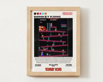 Donkey Kong Digital Download Poster, Retro, Game Poster, Donkey Kong Print, Videogames Art Digital Print Video Game Poster Gaming Poster Art