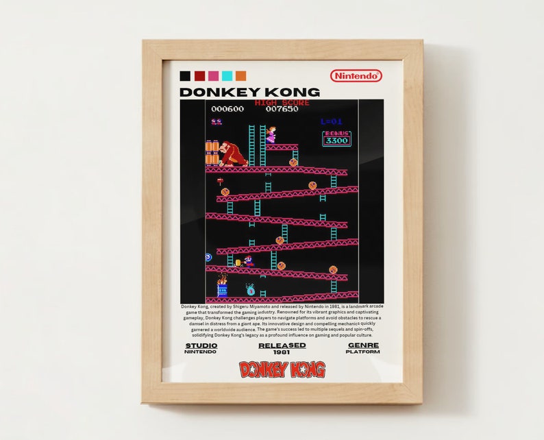 Donkey Kong Digital Download Poster, Retro, Game Poster, Donkey Kong ...