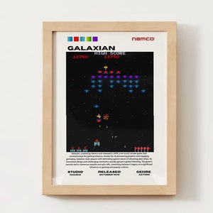 Galaxian Digital nedladdningsaffisch, Retro, Spelaffisch, Galaxian-tryck, Videospelskonst Digitalt tryck Videospelsaffisch Spelaffisch Galaxian