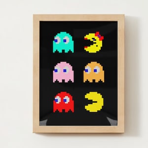 Pac-Man Retro Arcade Prints Set, Videospiel-Prints, Videospielkunst, Gaming Art, Retro Gaming Prints, Geschenk für Gamer, Y2K Print, Pop Art