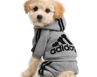Tuta sportiva con cappuccio per cani / Completo sportivo per cuccioli con strisce