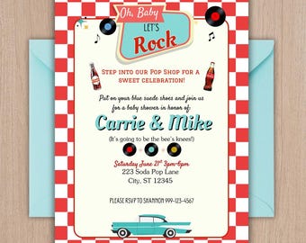 Ready to Pop Invitation Retro 50s Diner Soda Shop Baby Shower Printable Invite Editable Canva Template
