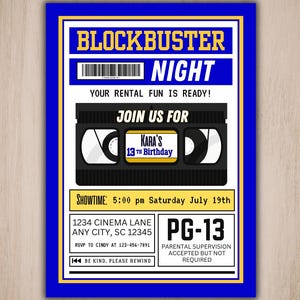 Retro Movie Birthday Invitation Video Rental Party Invite Editable Canva Cinema Night Invitation Printable