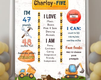 Construction Birthday Sign Dump Truck Milestone Board Printable Builder Party Editable Poster Truck Theme Canva Template
