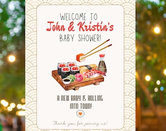 Sushi Baby Shower Welcome Sign Dumpling Baby Shower Printable Welcome Sign Soy Excited Party Sign Editable Canva Template