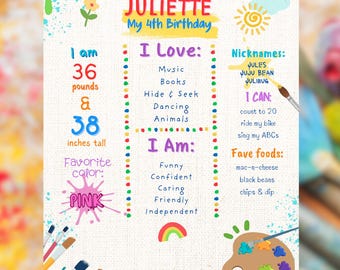 Modello di cartello di benvenuto per compleanno con dipinto artistico, cartello personalizzabile e modificabile (download digitale)