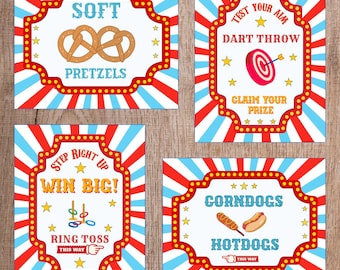 Circus Party Signs: Editable Carnival Booth Decor (Canva Template, Digital Download)