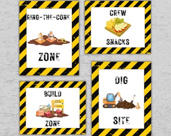 Construction Party Signs Bundle, Editable Truck Birthday Stations (Digital Download)