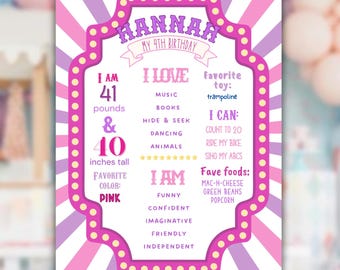 Pink Circus Party Welcome Sign Editable Purple Carnival Milestone Board Canva Template Girl Birthday