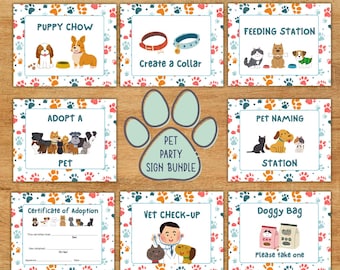 Puppy Party Signs Dog Birthday Printable Food Table Signs Activity Station Signs Kids Puppy Party Decorations Editable Canva Template