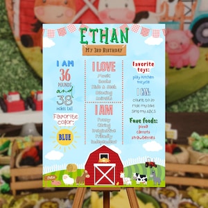 Farm Birthday Milestone Board Welcome Sign | Old MacDonald had a Farm | 1st 2nd Birthday Sign | 3 I E I O | Cluck Oink Moo 2 Poster