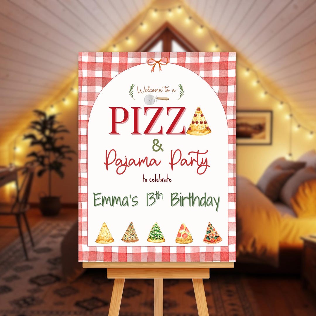Pyjamas Signs Pizza & Pajamas Party Sign Special Delivery Baby Shower Editable Canva ...