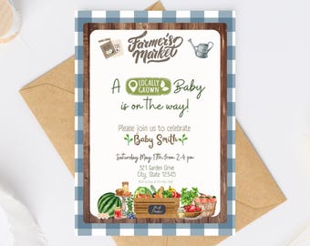 Locally Grown Baby Shower Invitation, Farmers Market Baby Shower Invite, Homegrown, Instant Editable Template