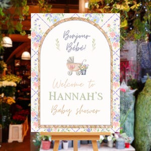 Baby Shower Welcome Sign Paris | Bonjour Bébé | Bébé Café Baby Parisian Shower Sign | French Themed Baby Shower Canva Template | Editable
