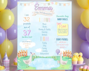 Silly Goose Birthday Milestone Board Template, First Birthday Watercolor Sign (Digital Download)