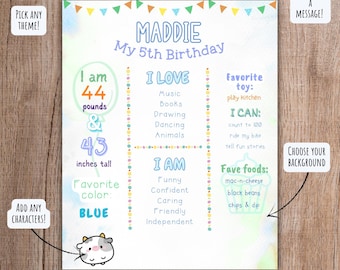 Custom Birthday Decoration Sign Any Character or Theme Editable Party Poster Canva Template