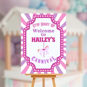 Pastel Pink Carnival Birthday Sign: Editable Milestone Board, Circus Theme (Digital Download)