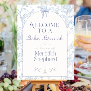 Bonjour Bébé Baby Shower Brunch Welcome Sign | Editable Parisian Café Theme | French Baby Shower Sign | Printable Baby Shower Decoration