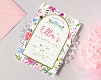 Floral Tea Party Invitation Template: Bridal Shower, Canva Editable (Digital Download)