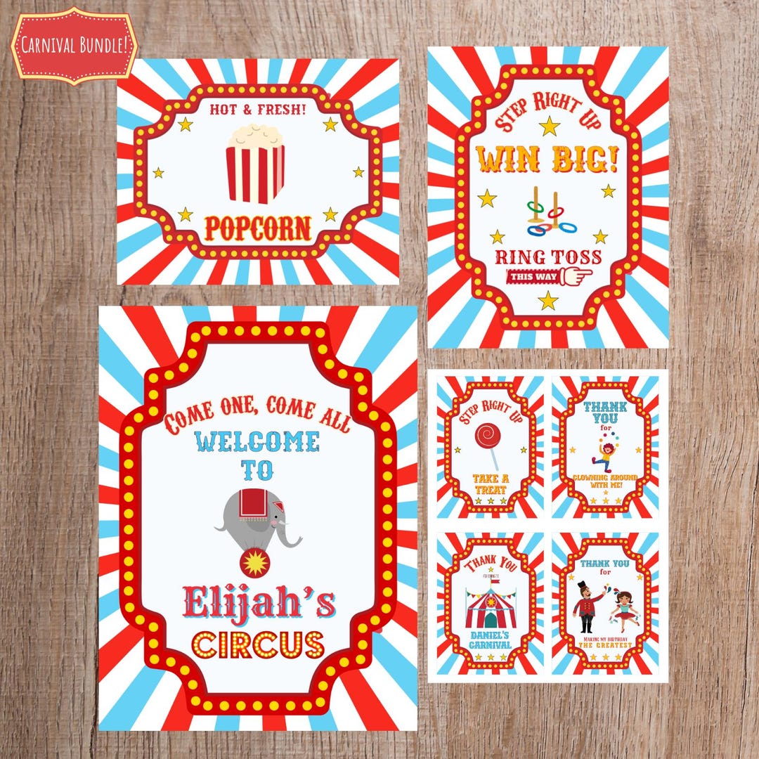 Editable Carnival Booth Signs Bundle | Birthday Welcome Sign, Booth ...