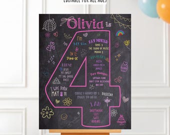 Birthday Chalkboard Sign Any Age Fun Doodle Theme Poster Canva Template Printable