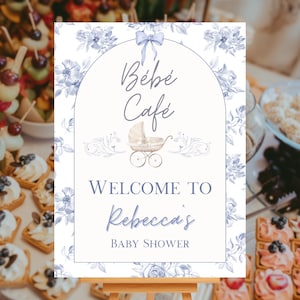 Paris Baby Shower Welcome Sign | Bonjour Bébé Editable Canva Template | French Café Baby Shower Sign | Printable Baby Shower Decor