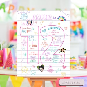 Cartel de cumpleaños para niños, letrero colorido y editable / Cosas favoritas y datos divertidos para cualquier edad / Cuaderno de garabatos / Cumpleaños de adolescentes