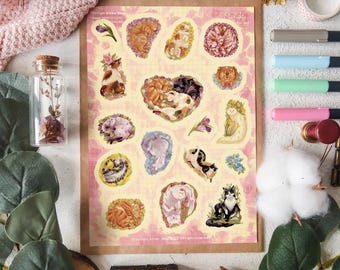Spring Cats Stickers - Floral Cat Aesthetic Sticker Sheet | Cute and Cozy Stickers for Journals and Decor