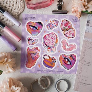 Stickers miroir coeurs - Feuille d'autocollants amour esthétique | Stickers mignons et romantiques pour carnets et projets de bricolage