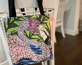 Mosaic Beach Bird Canvas Tote Bag (Bird’s name is Claire)