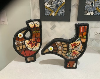 Mid Century Modern Mosaic Birds Pair