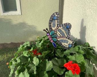 Purple and Blue Butterfly Mosaic Yard Art