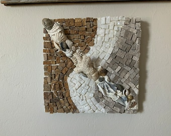 Mosaic made with Seashells, Stone and Marble