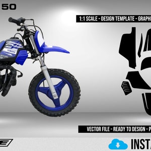 Plantilla de escala 1.1 de la Yamaha PW50 - Diseño vectorial digital, descarga completa, gráficos y calcomanías para motocross y motocross.
